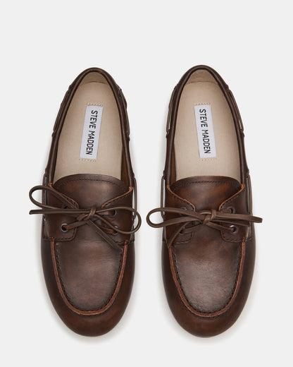 SAG Brown Leather Women's Boat Shoe Steve Madden BROWN LEATHER