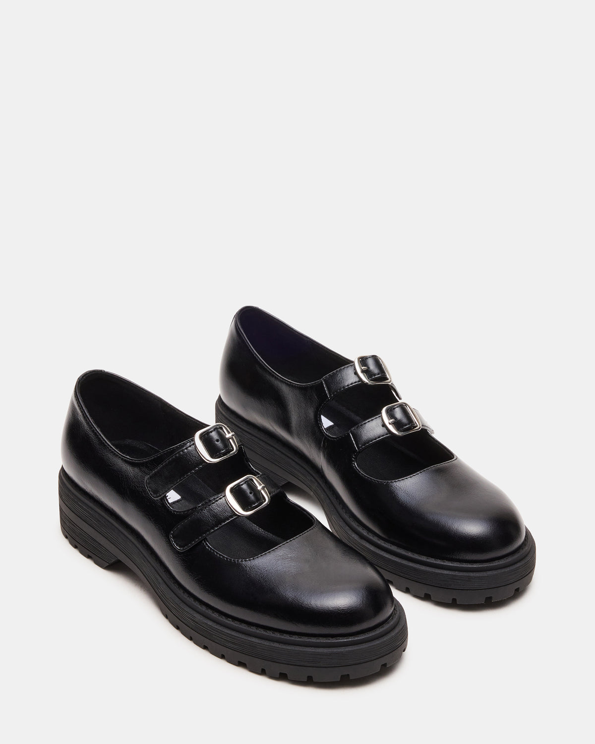 ALBA Black Leather Platform Lug Mary Jane Women's Loafer Steve Madden BLACK LEATHER
