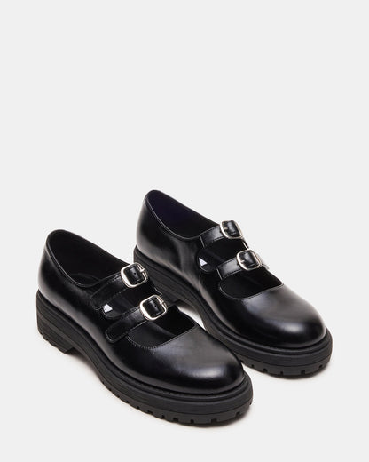 ALBA Black Leather Platform Lug Mary Jane Women's Loafer Steve Madden BLACK LEATHER