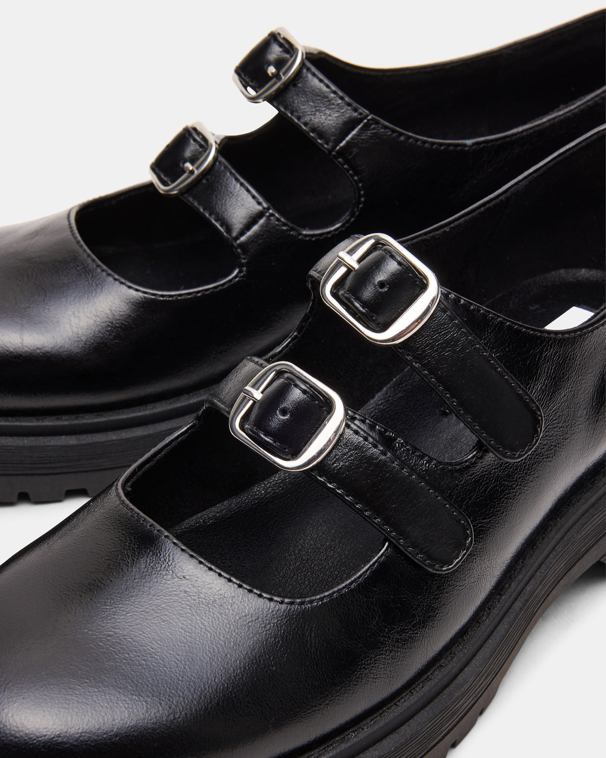 ALBA Black Leather Platform Lug Mary Jane Women's Loafer Steve Madden BLACK LEATHER