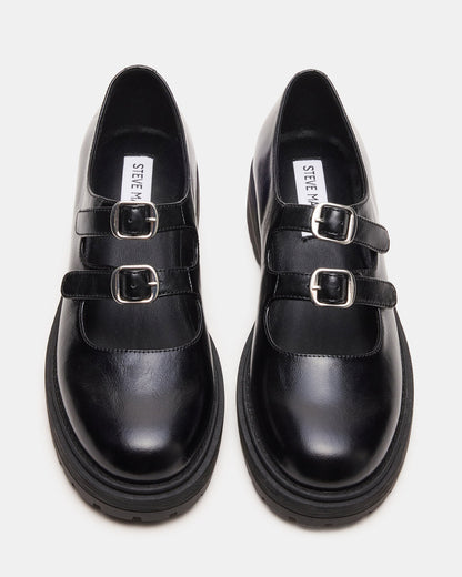 ALBA Black Leather Platform Lug Mary Jane Women's Loafer Steve Madden BLACK LEATHER