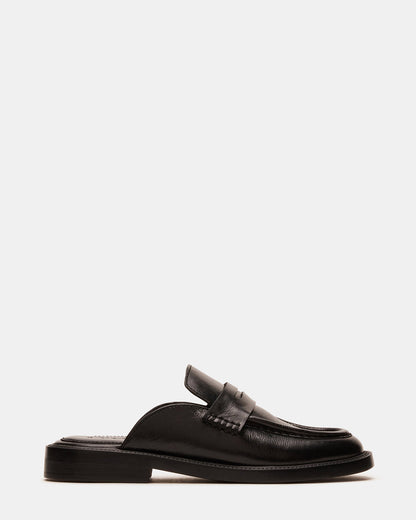 MULBERRY Black Leather Women's Slip-On Mule Flat Steve Madden BLACK LEATHER