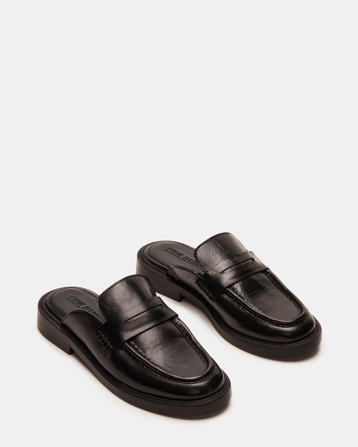 MULBERRY Black Leather Women's Slip-On Mule Flat Steve Madden BLACK LEATHER
