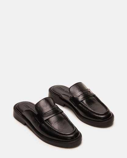 MULBERRY Black Leather Women's Slip-On Mule Flat Steve Madden BLACK LEATHER