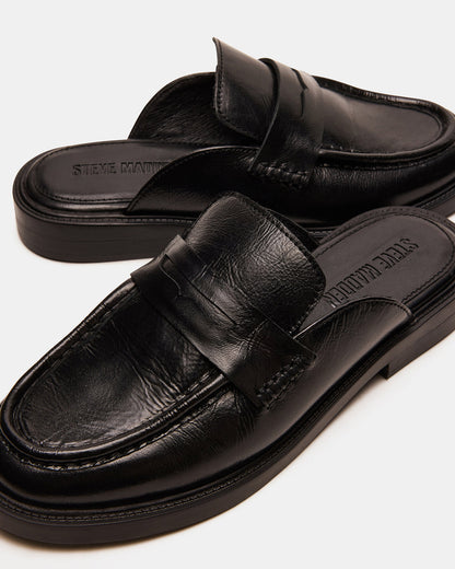 MULBERRY Black Leather Women's Slip-On Mule Flat Steve Madden BLACK LEATHER