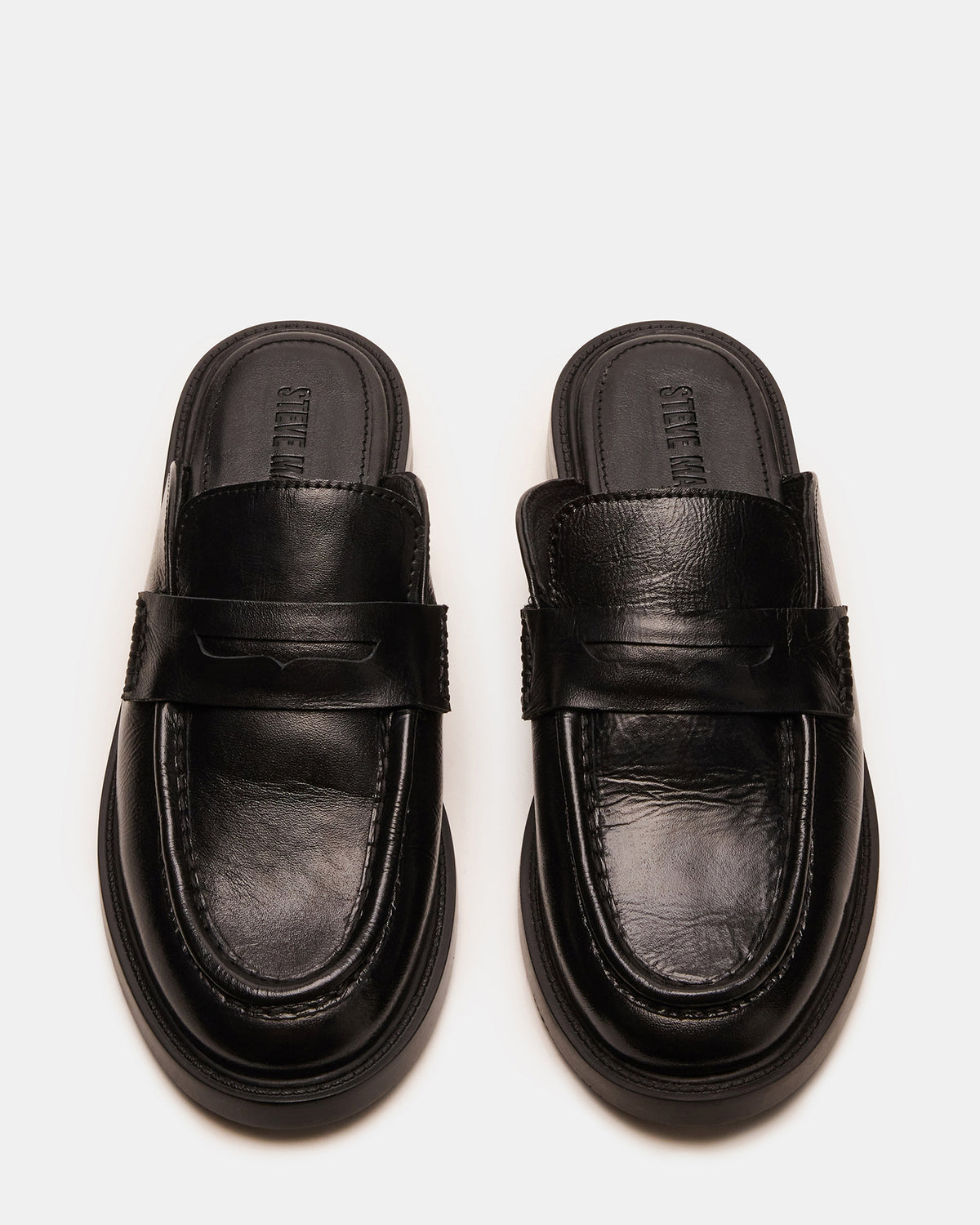 MULBERRY Black Leather Women's Slip-On Mule Flat Steve Madden BLACK LEATHER