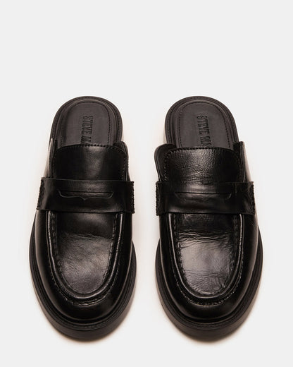 MULBERRY Black Leather Women's Slip-On Mule Flat Steve Madden BLACK LEATHER