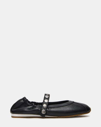 ANAYA Black Leather Studs Mary Jane Ballet Women's Flat Steve Madden BLACK LEATHER
