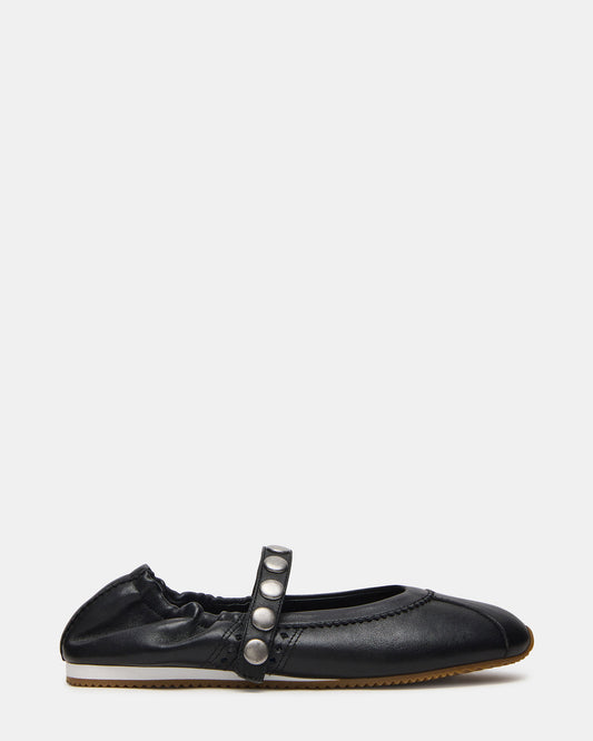 ANAYA Black Leather Studs Mary Jane Ballet Women's Flat Steve Madden BLACK LEATHER