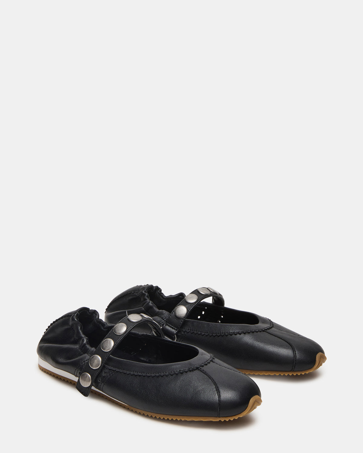 ANAYA Black Leather Studs Mary Jane Ballet Women's Flat Steve Madden BLACK LEATHER