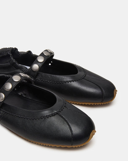 ANAYA Black Leather Studs Mary Jane Ballet Women's Flat Steve Madden BLACK LEATHER