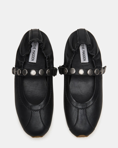 ANAYA Black Leather Studs Mary Jane Ballet Women's Flat Steve Madden BLACK LEATHER