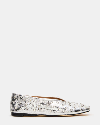 LENI Silver Rhinestones Square-Toe Ballet Women's Flat Steve Madden SILVER