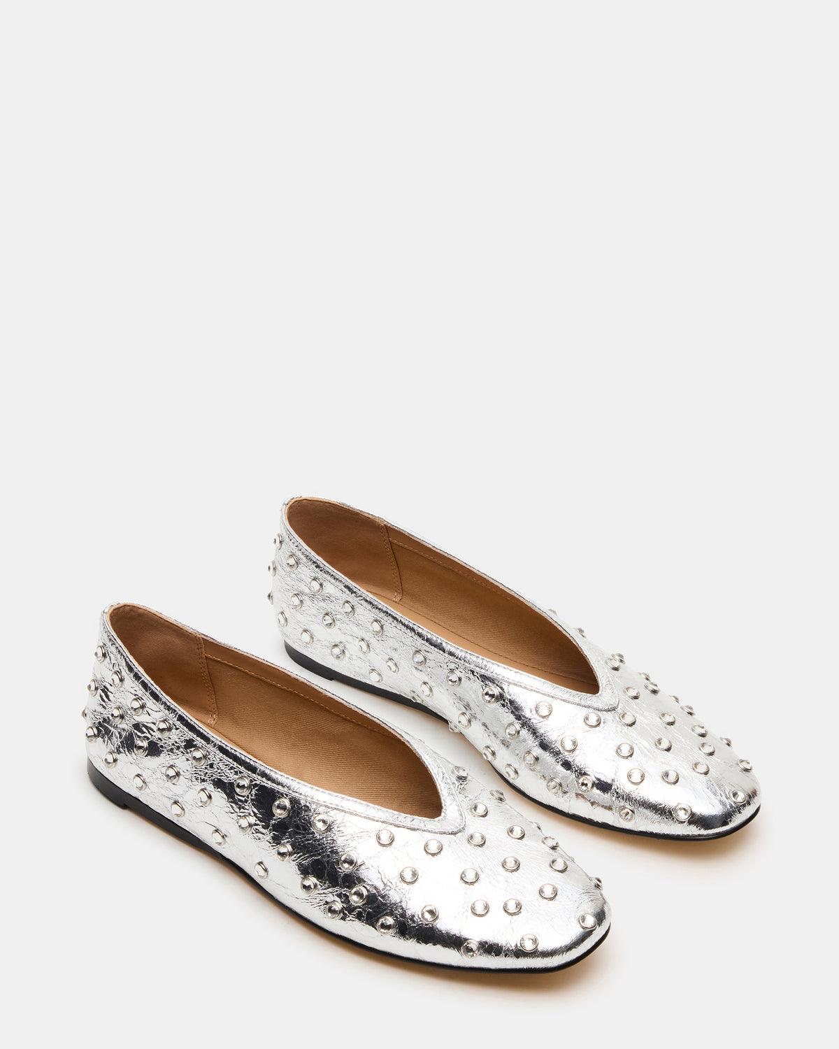 LENI Silver Rhinestones Square-Toe Ballet Women's Flat Steve Madden SILVER
