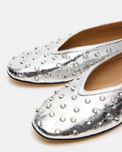 LENI Silver Rhinestones Square-Toe Ballet Women's Flat Steve Madden SILVER