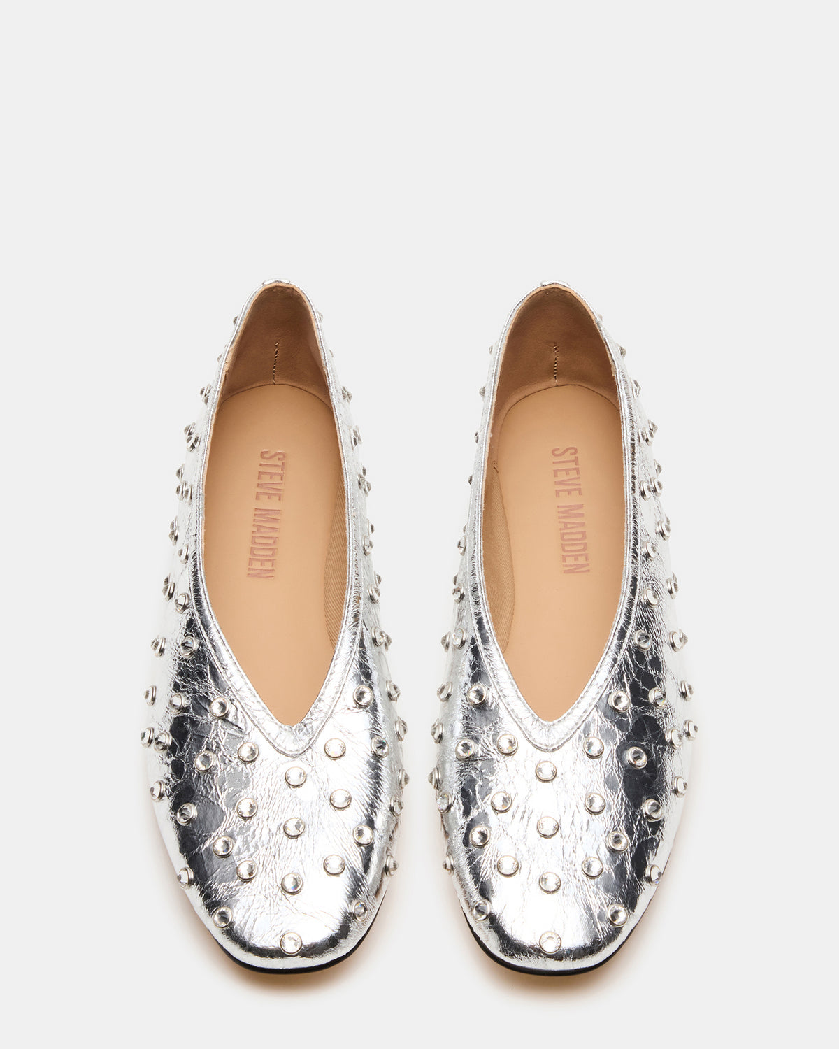 LENI Silver Rhinestones Square-Toe Ballet Women's Flat Steve Madden SILVER