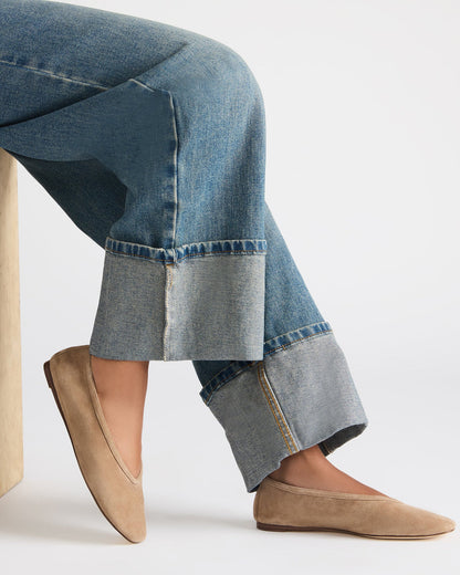 LENI Taupe Suede Square-Toe Ballet Women's Flat Steve Madden TAUPE SUEDE