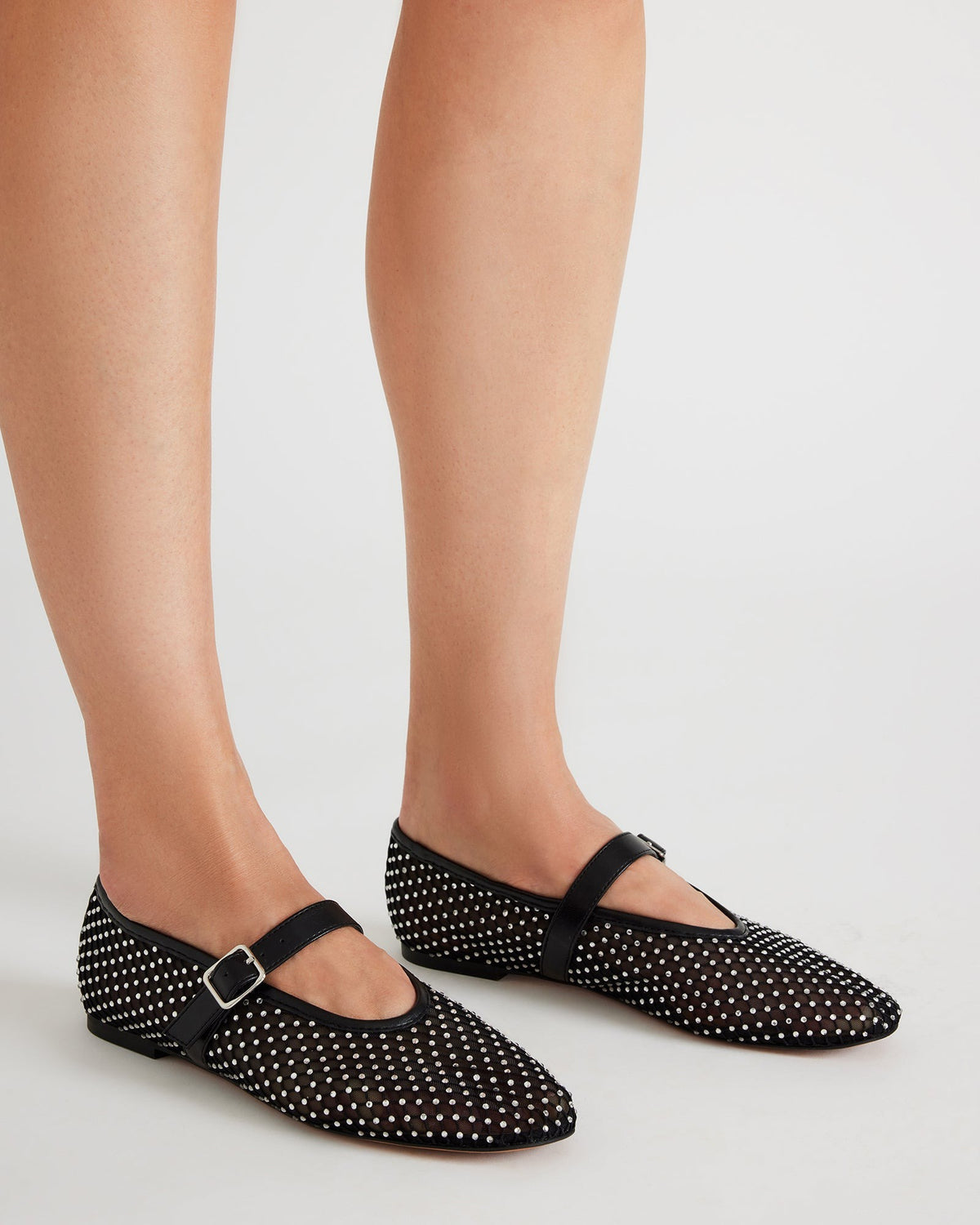 DREAMING Black Mesh Rhinestone Mary Jane | Women's Flats Steve Madden BLACK
