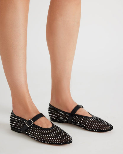 DREAMING Black Mesh Rhinestone Mary Jane | Women's Flats Steve Madden BLACK