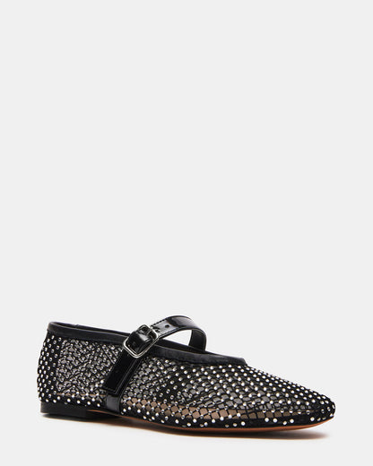 DREAMING Black Mesh Rhinestone Mary Jane | Women's Flats Steve Madden BLACK