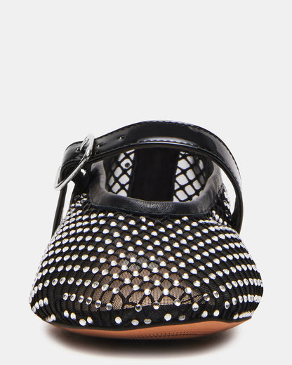DREAMING Black Mesh Rhinestone Mary Jane | Women's Flats Steve Madden BLACK