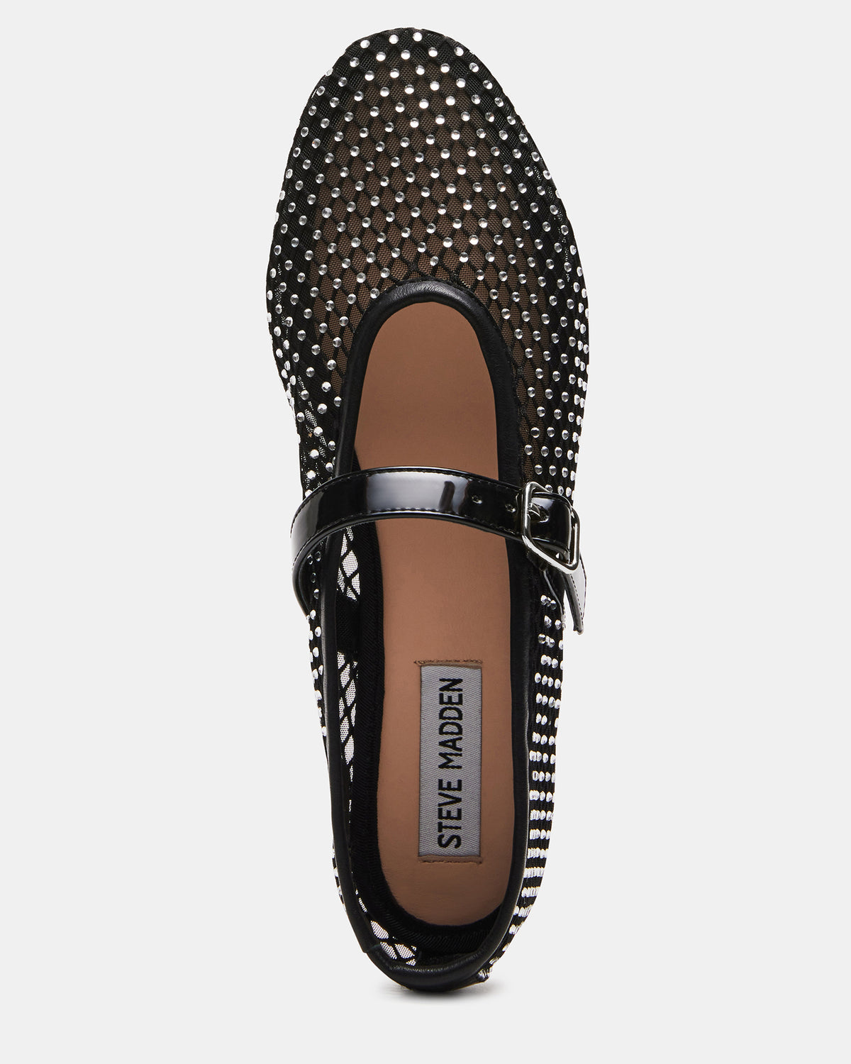 DREAMING Black Mesh Rhinestone Mary Jane | Women's Flats Steve Madden BLACK