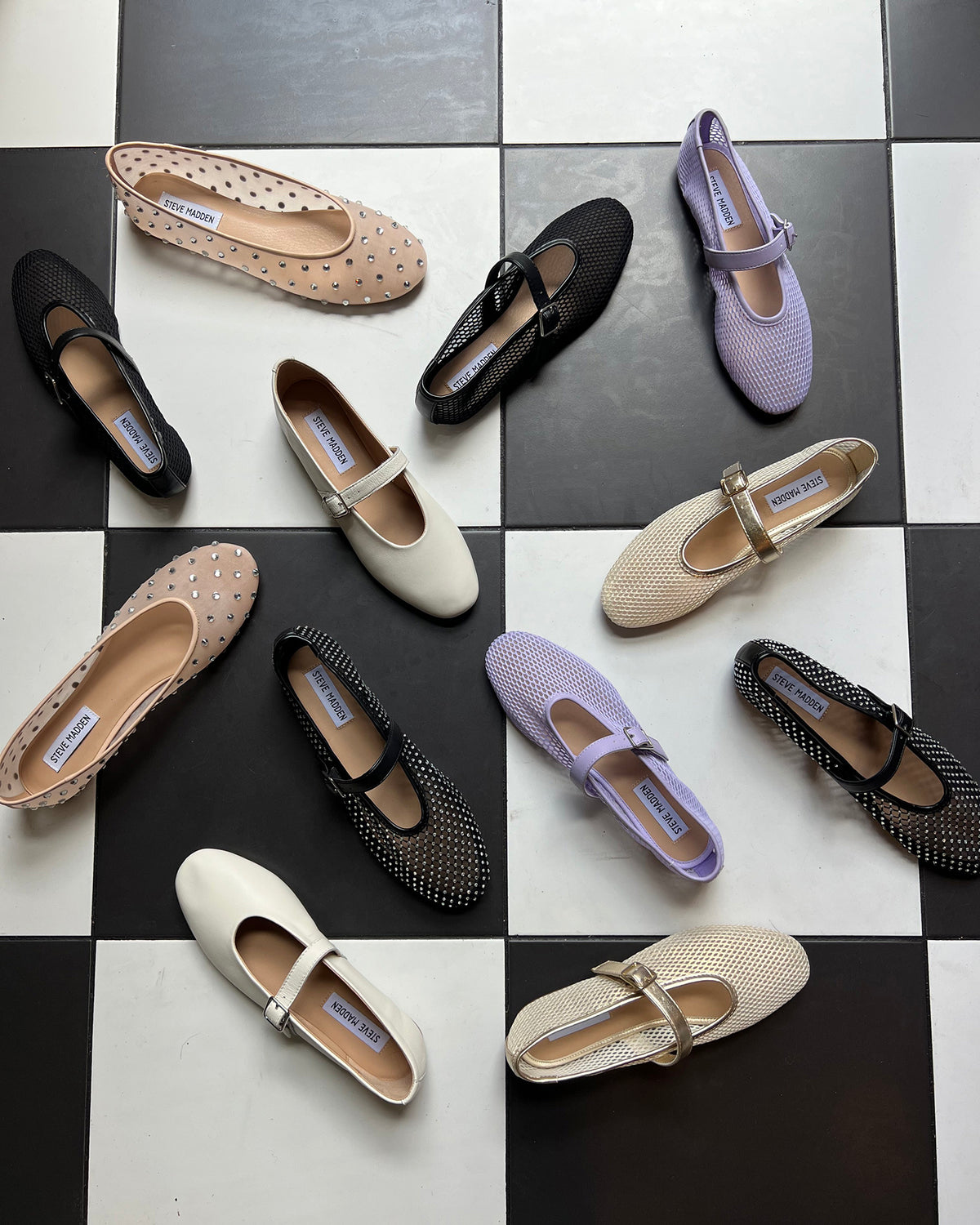 DREAMING Black Mesh Rhinestone Mary Jane | Women's Flats Steve Madden BLACK