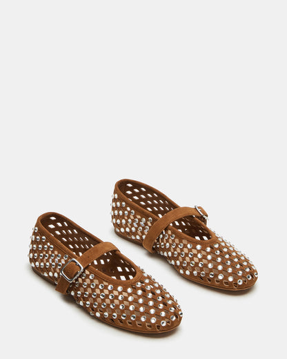 DREAMING Chestnut Suede Rhinestones Women's Mary Jane Flats Steve Madden CHESTNUT SUEDE