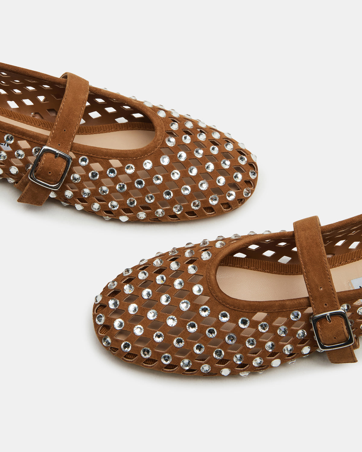 DREAMING Chestnut Suede Rhinestones Women's Mary Jane Flats Steve Madden CHESTNUT SUEDE