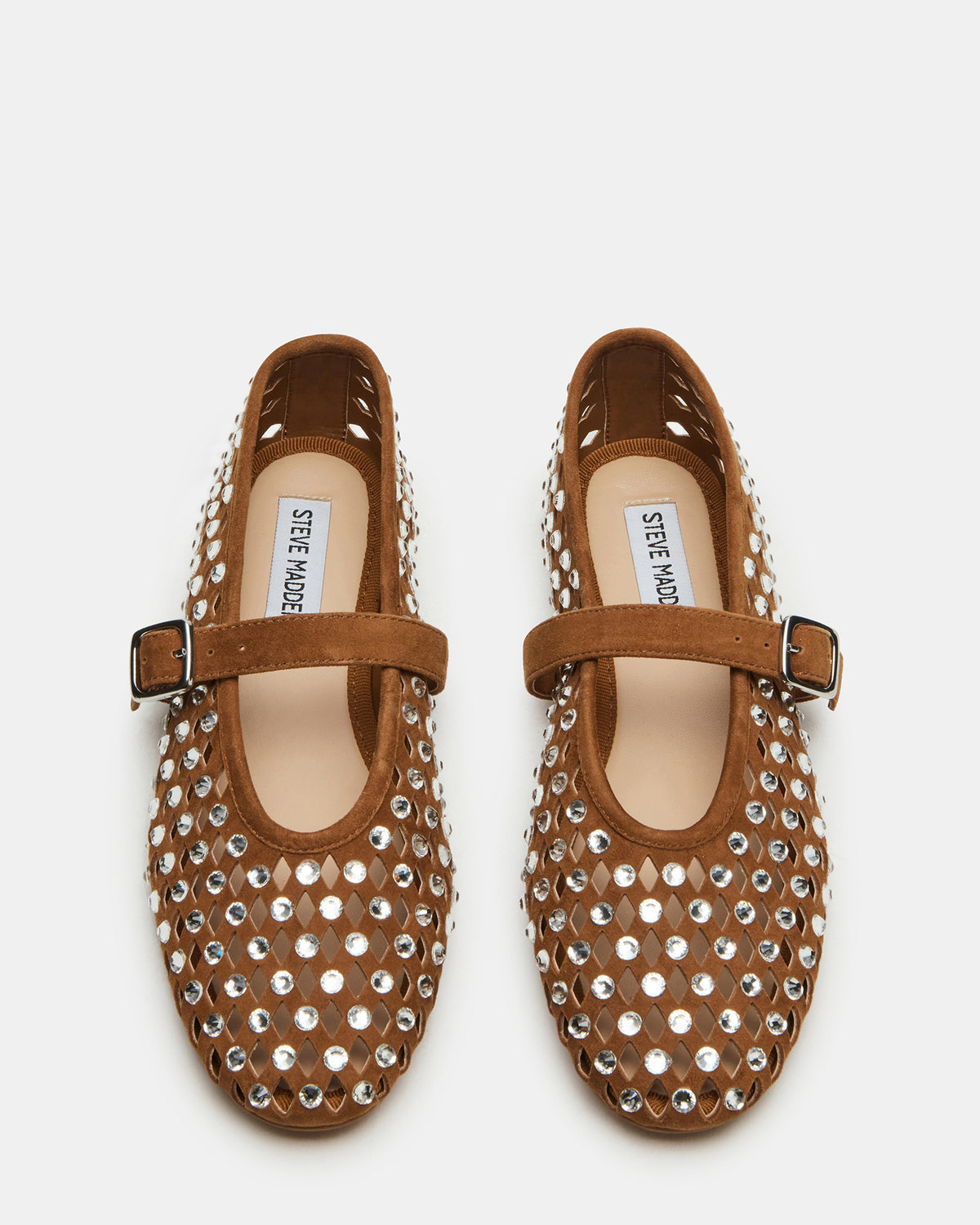 DREAMING Chestnut Suede Rhinestones Women's Mary Jane Flats Steve Madden CHESTNUT SUEDE