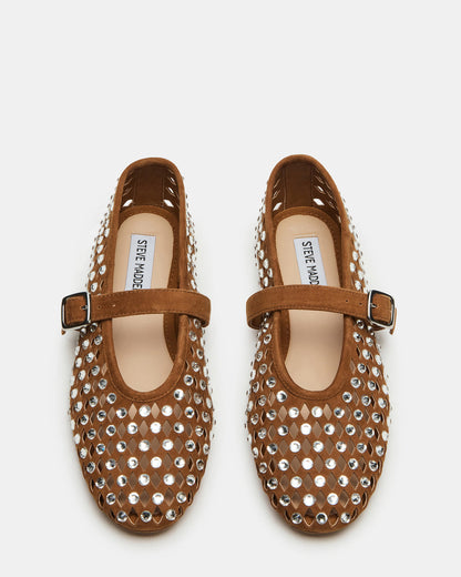 DREAMING Chestnut Suede Rhinestones Women's Mary Jane Flats Steve Madden CHESTNUT SUEDE