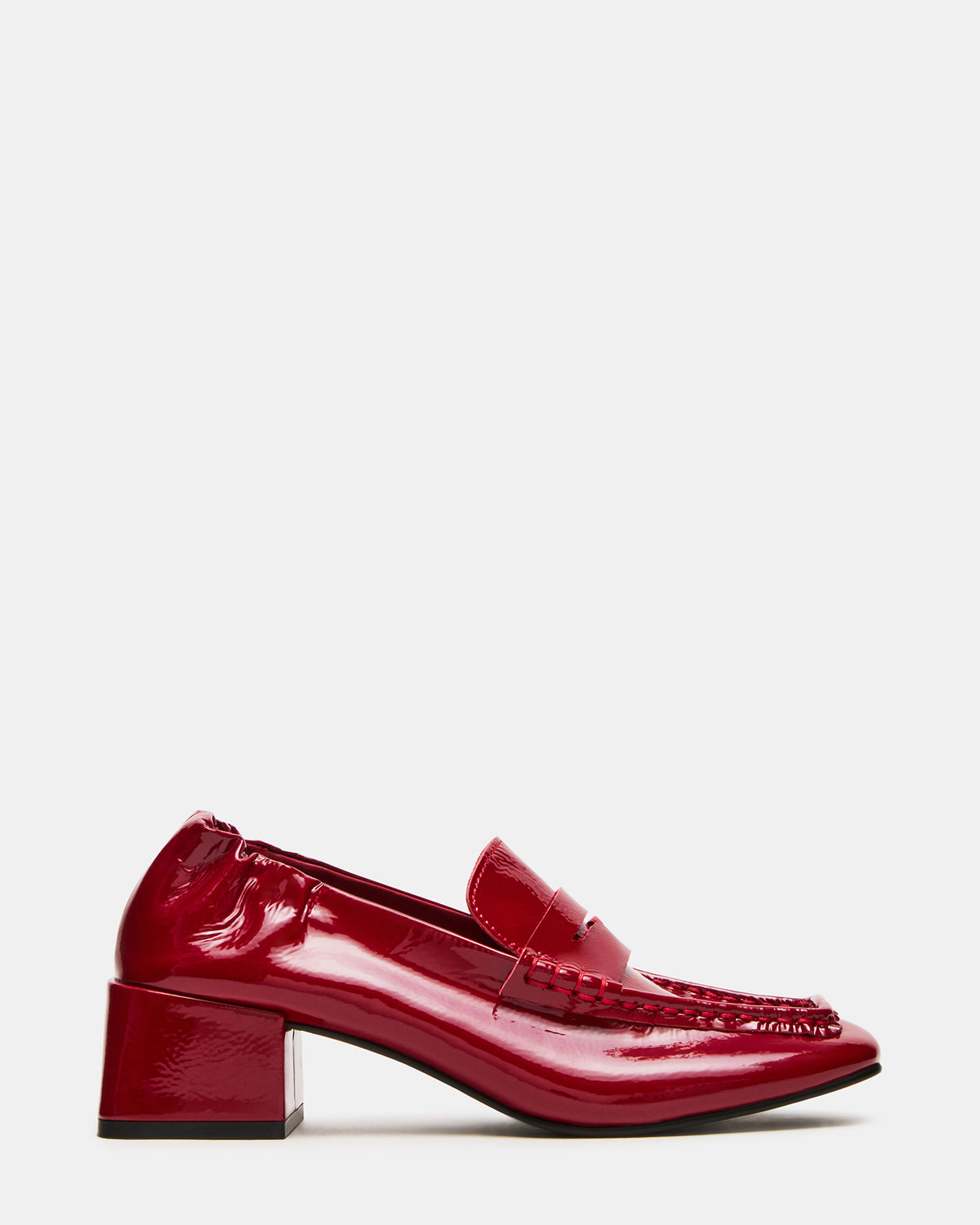 ESTEE Red Crinkle Patent Square-Toe Heeled Women's Loafer Steve Madden RED CRINKLE PATENT