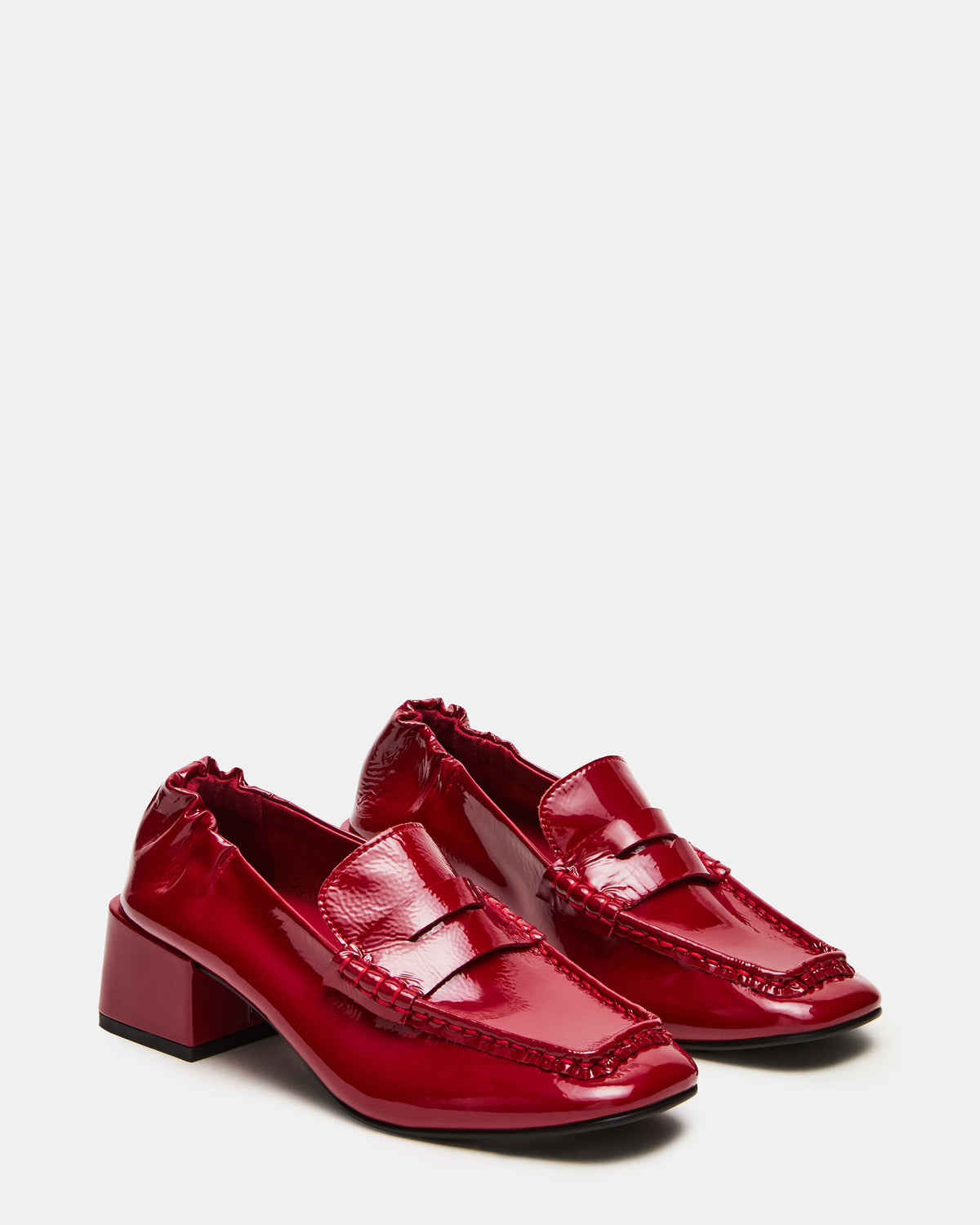 ESTEE Red Crinkle Patent Square-Toe Heeled Women's Loafer Steve Madden RED CRINKLE PATENT