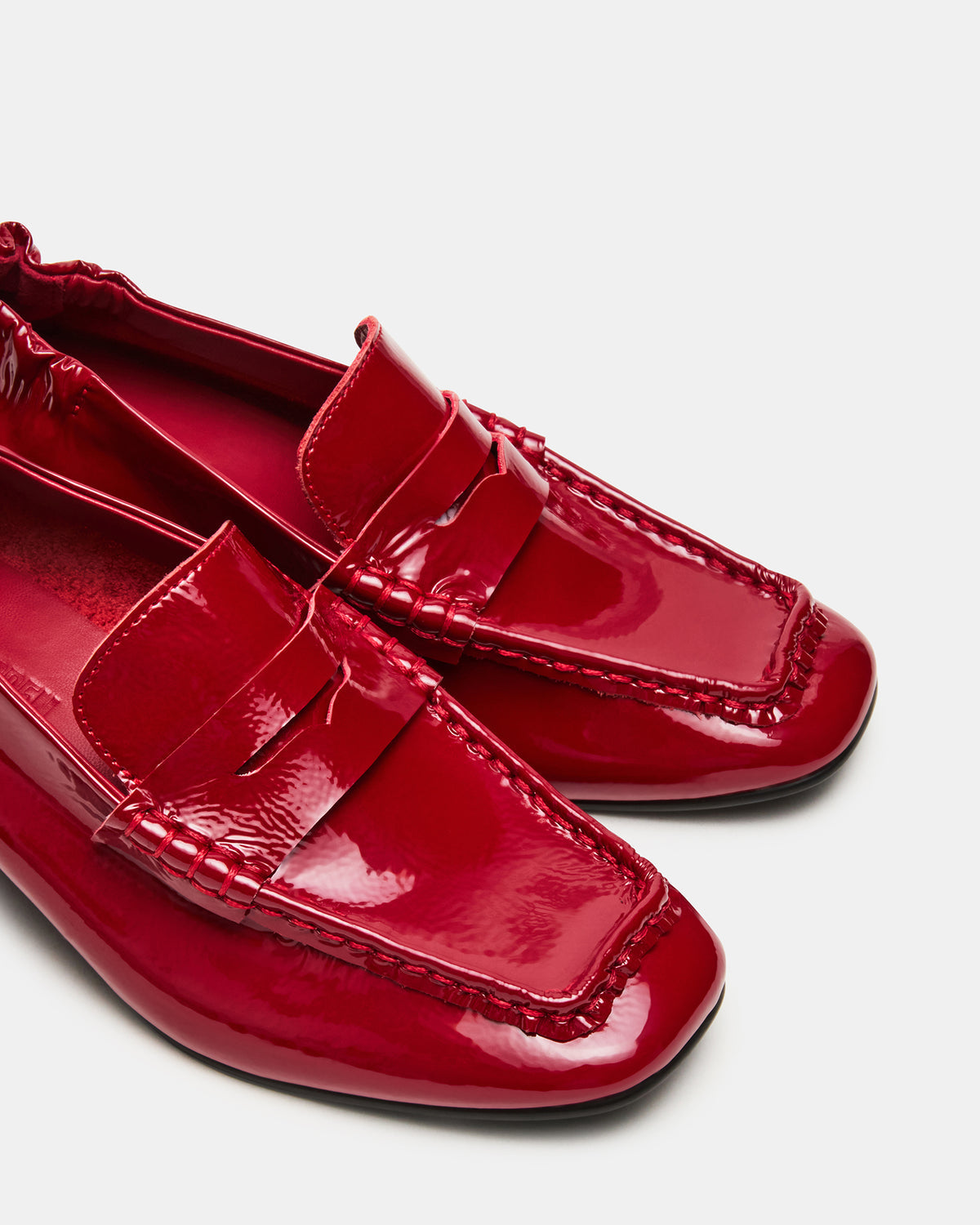 ESTEE Red Crinkle Patent Square-Toe Heeled Women's Loafer Steve Madden RED CRINKLE PATENT
