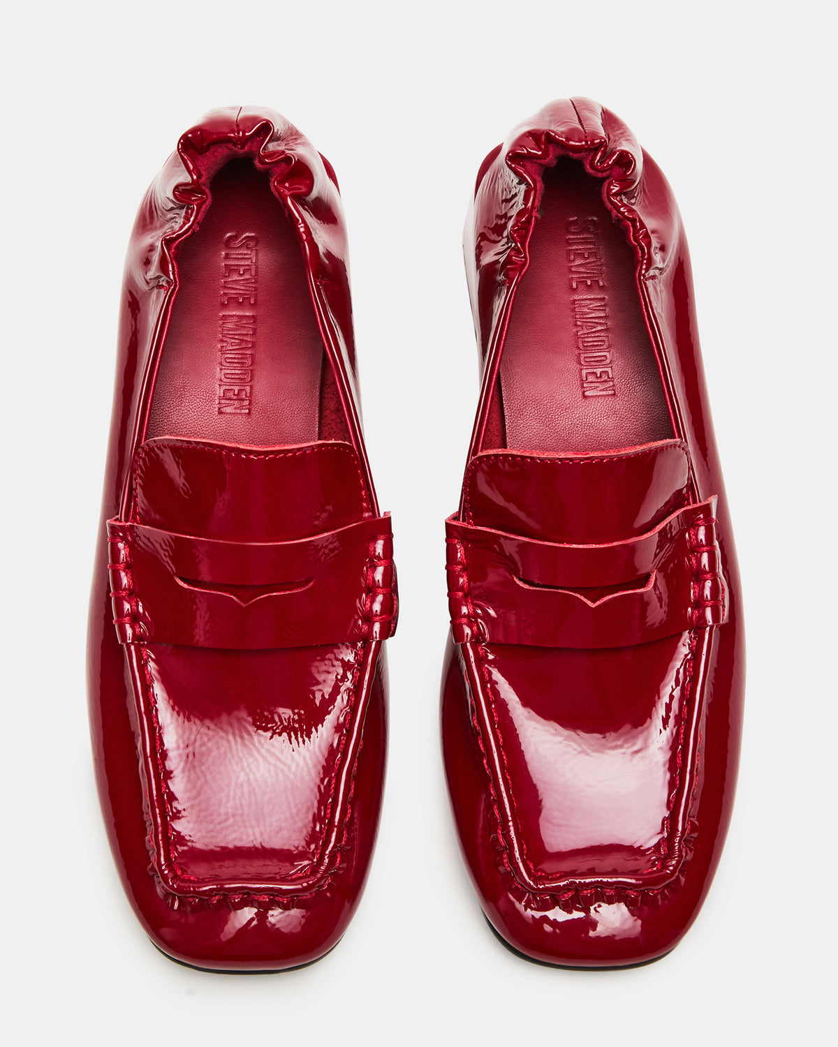 ESTEE Red Crinkle Patent Square-Toe Heeled Women's Loafer Steve Madden RED CRINKLE PATENT
