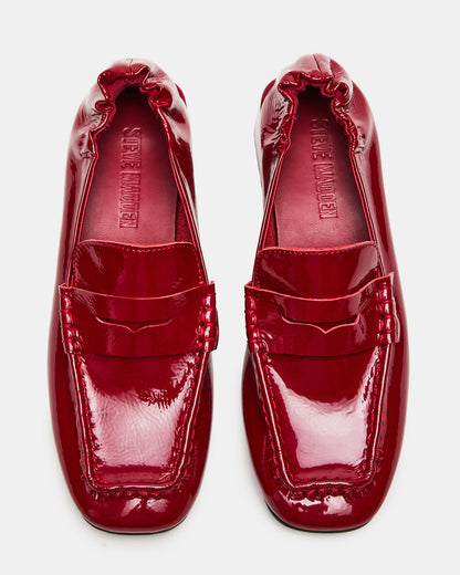 ESTEE Red Crinkle Patent Square-Toe Heeled Women's Loafer Steve Madden RED CRINKLE PATENT