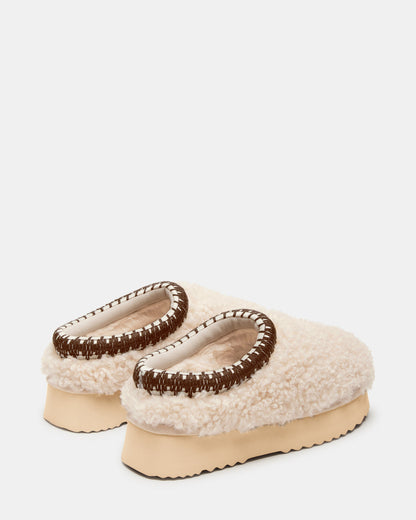 SELENA Faux Shearling Women's Natural Slip-On Mule Flat Steve Madden NATURAL