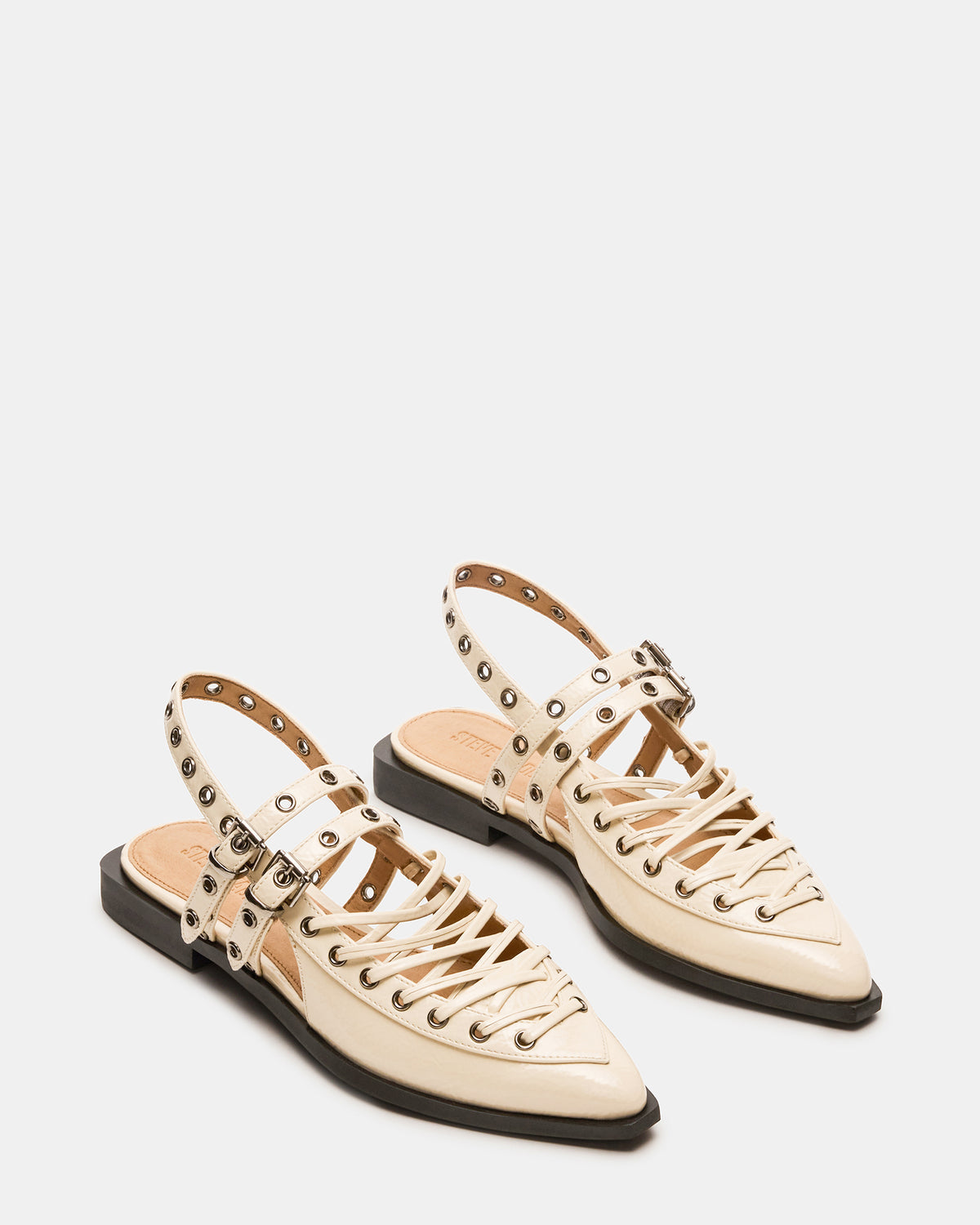 GALANTI Bone Patent Women's Pointed-Toe Moto Slingback Flat Steve Madden BONE PATENT