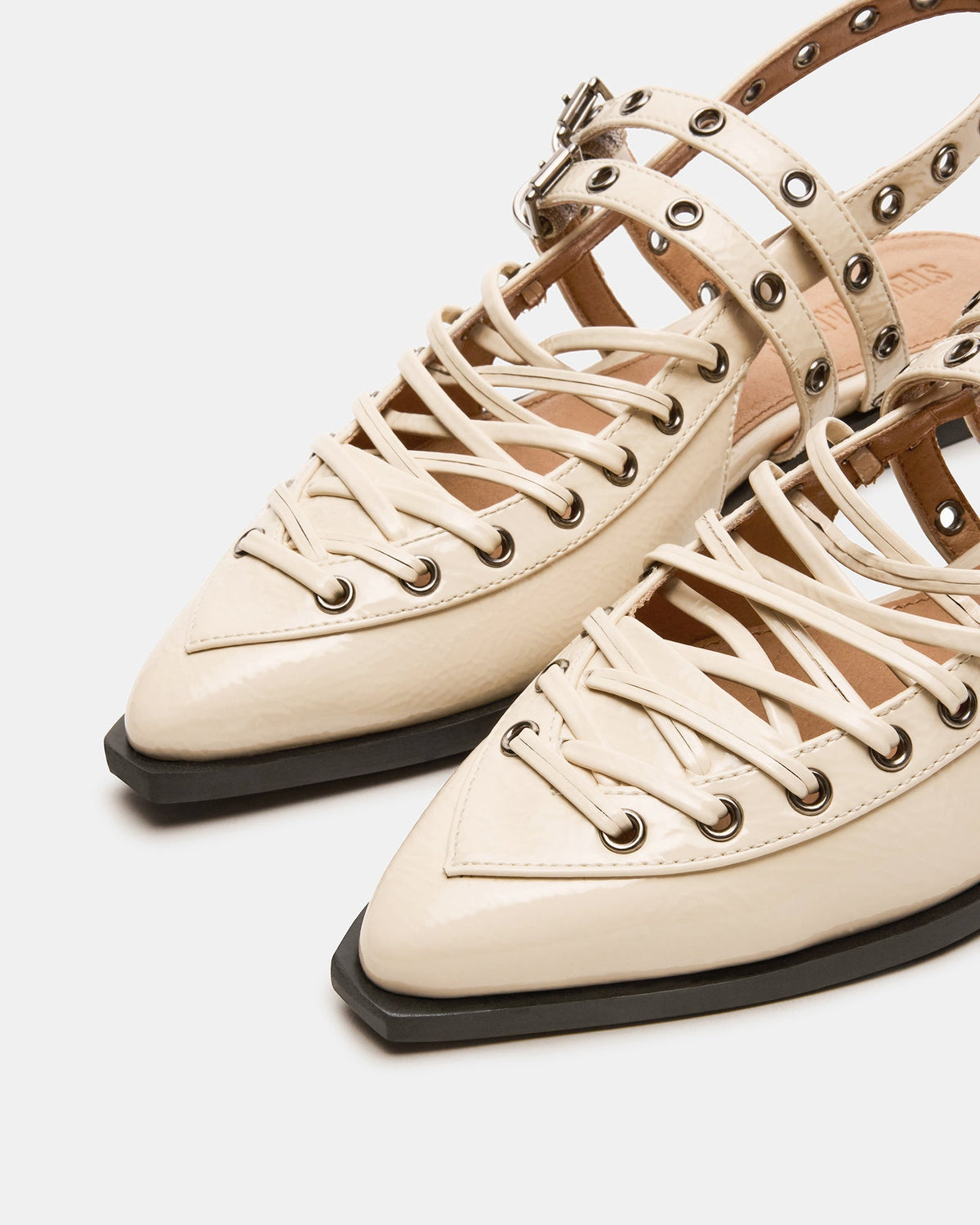 GALANTI Bone Patent Women's Pointed-Toe Moto Slingback Flat Steve Madden BONE PATENT