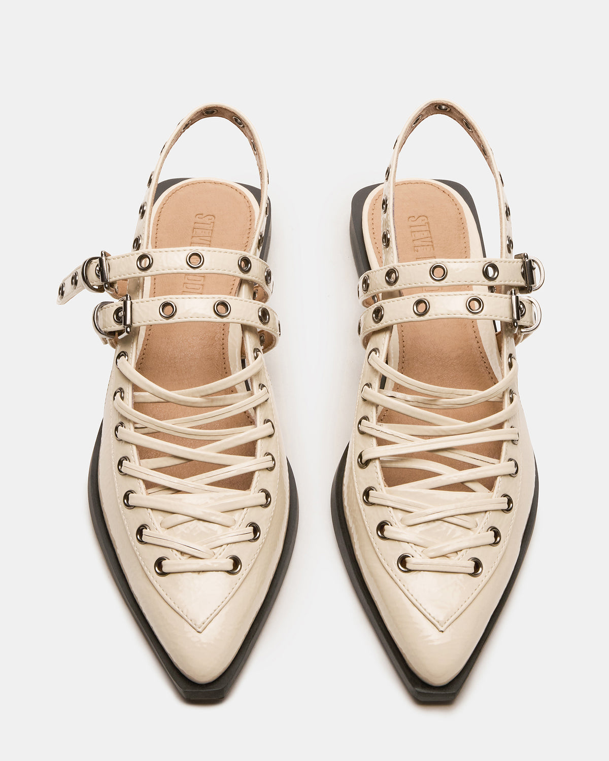 GALANTI Bone Patent Women's Pointed-Toe Moto Slingback Flat Steve Madden BONE PATENT