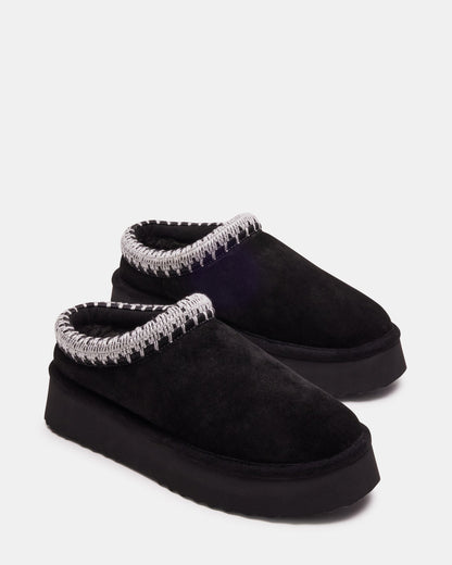 SELENA Black Suede Women's Natural Slip-On Mule Flat Steve Madden BLACK SUEDE