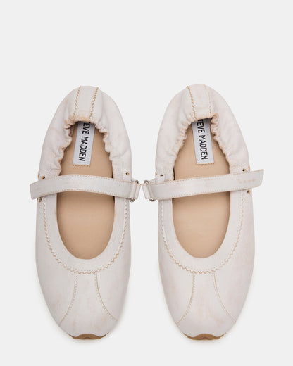 ANAYA White Distressed Mary Jane Ballet Women's Flat Steve Madden WHITE DISTRESSED