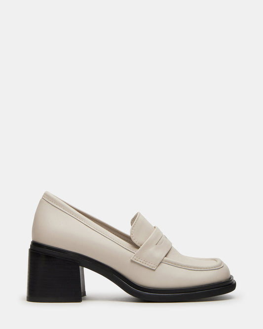 BAXTER Bone Leather Women's Block Heel Loafer Steve Madden BONE LEATHER