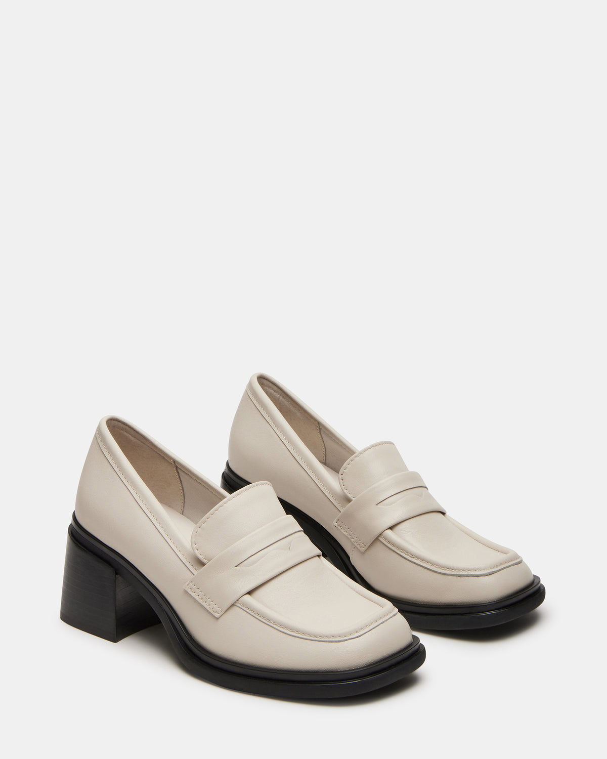 BAXTER Bone Leather Women's Block Heel Loafer Steve Madden BONE LEATHER