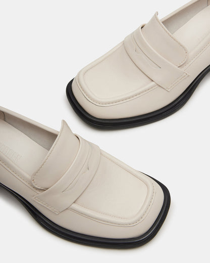 BAXTER Bone Leather Women's Block Heel Loafer Steve Madden BONE LEATHER