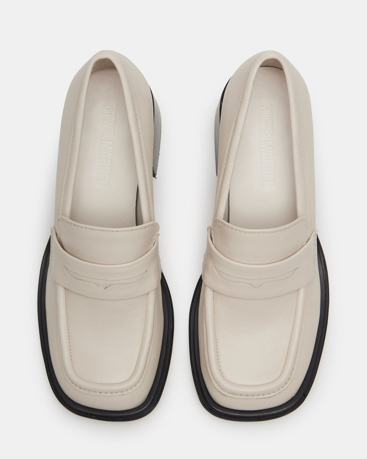 BAXTER Bone Leather Women's Block Heel Loafer Steve Madden BONE LEATHER