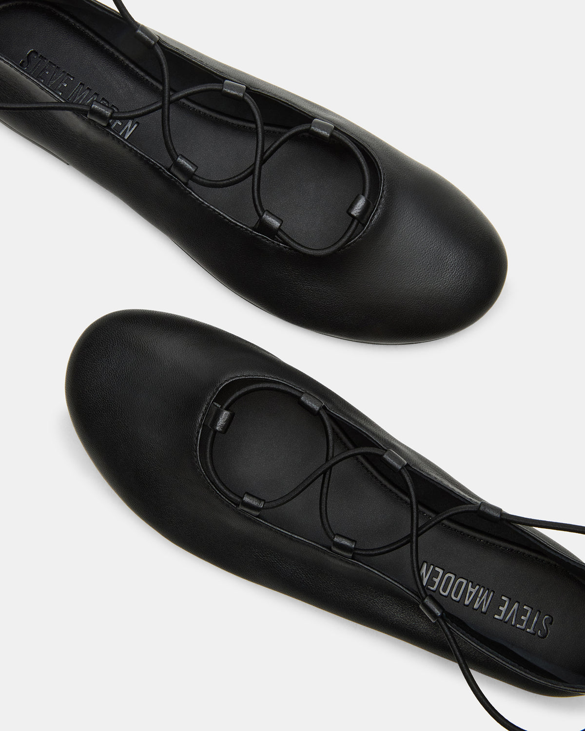 BOMBSHELL Black Leather Ballet Women's Flat Steve Madden BLACK LEATHER