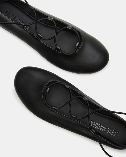 BOMBSHELL Black Leather Ballet Women's Flat Steve Madden BLACK LEATHER