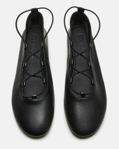 BOMBSHELL Black Leather Ballet Women's Flat Steve Madden BLACK LEATHER