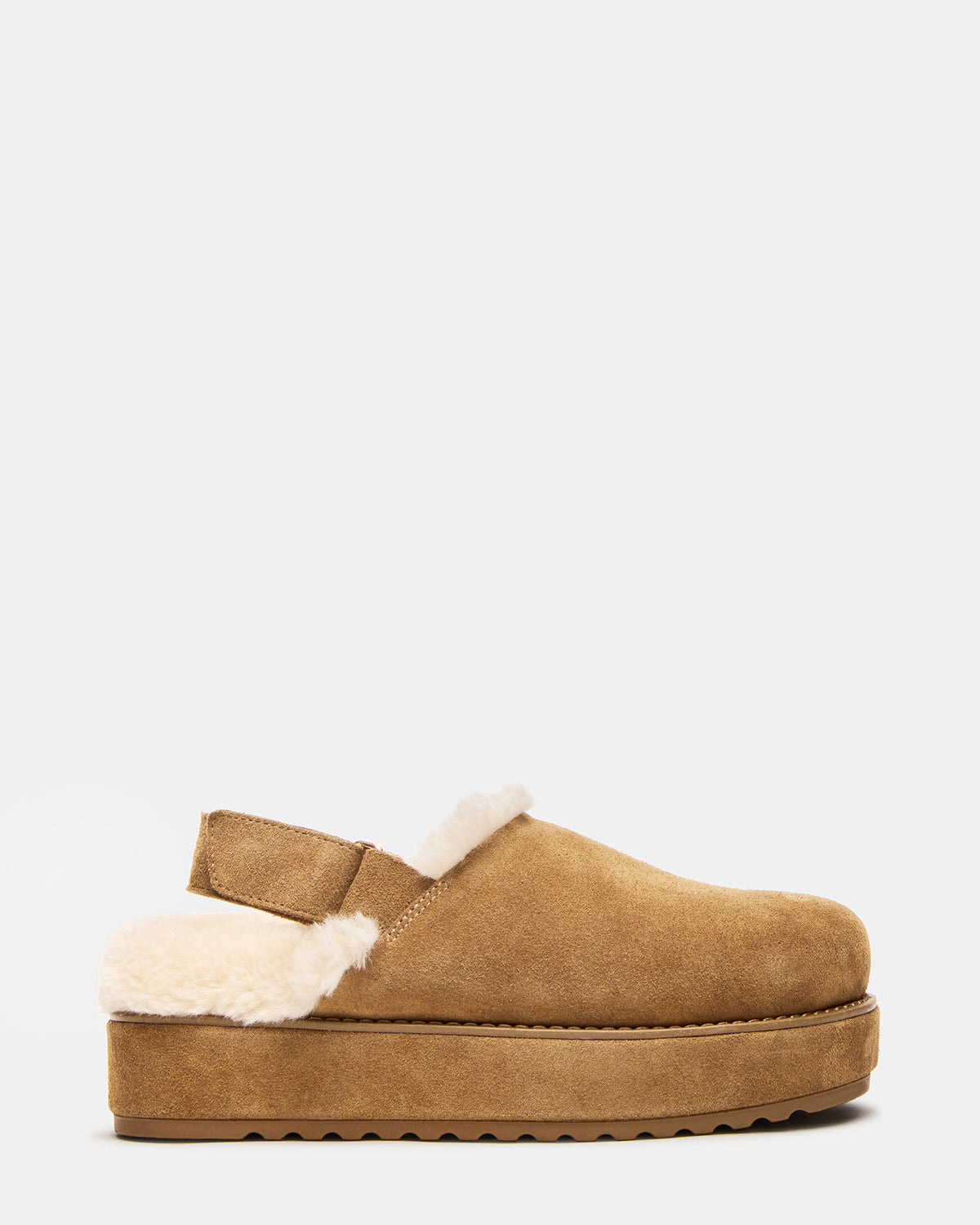 MELLOW Faux Fur Cognac Suede Women's Slingback Platform Clog Steve Madden COGNAC SUEDE